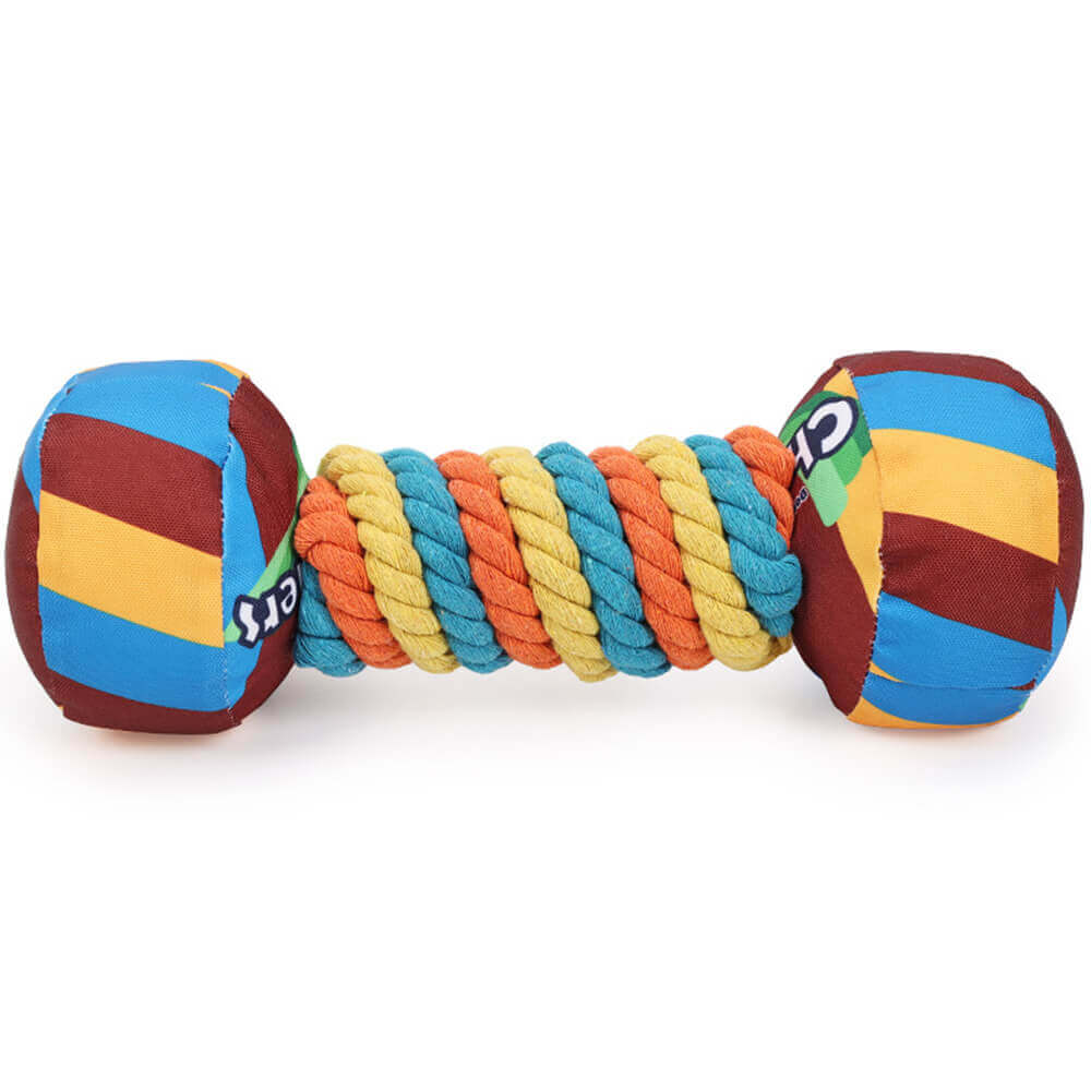 Rainbow Dumbbell Interactive Squeaky Durable Rope Dog Toy