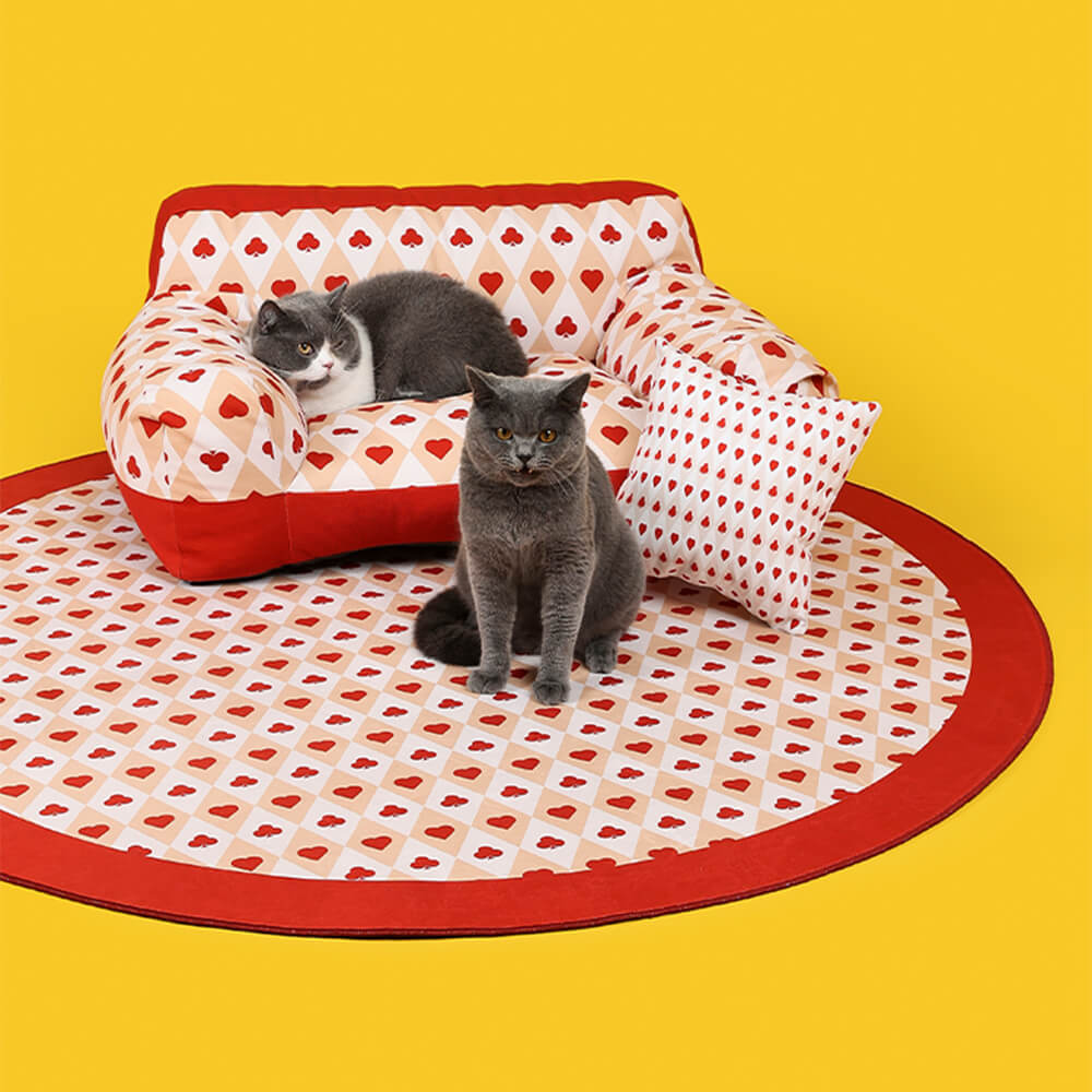 Sofá cama retro para mascotas con forma de corazón rojo, sofá cama para perros con soporte completo