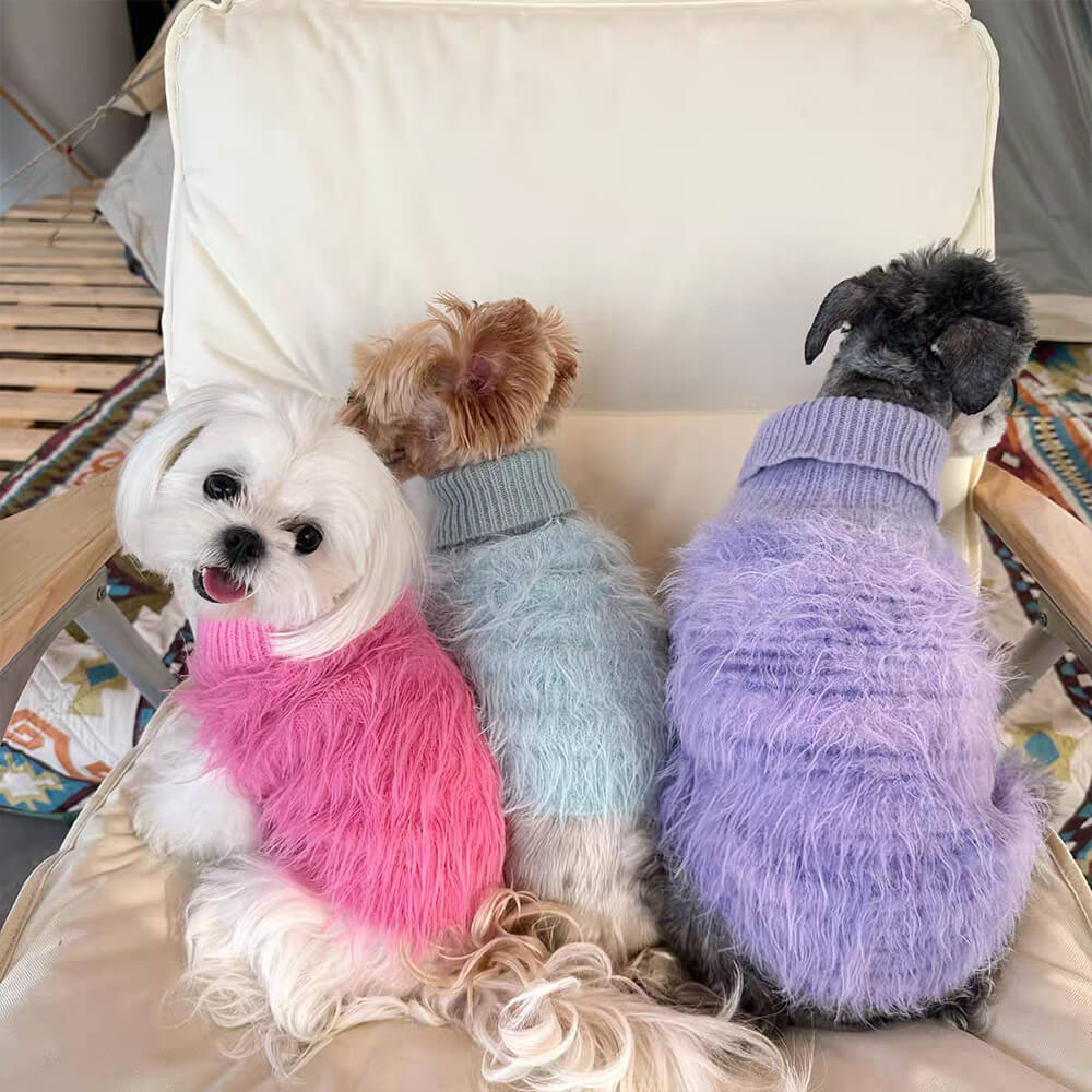 Pull en tricot à col roulé pour chien, doux et moelleux, à la mode, luxueux