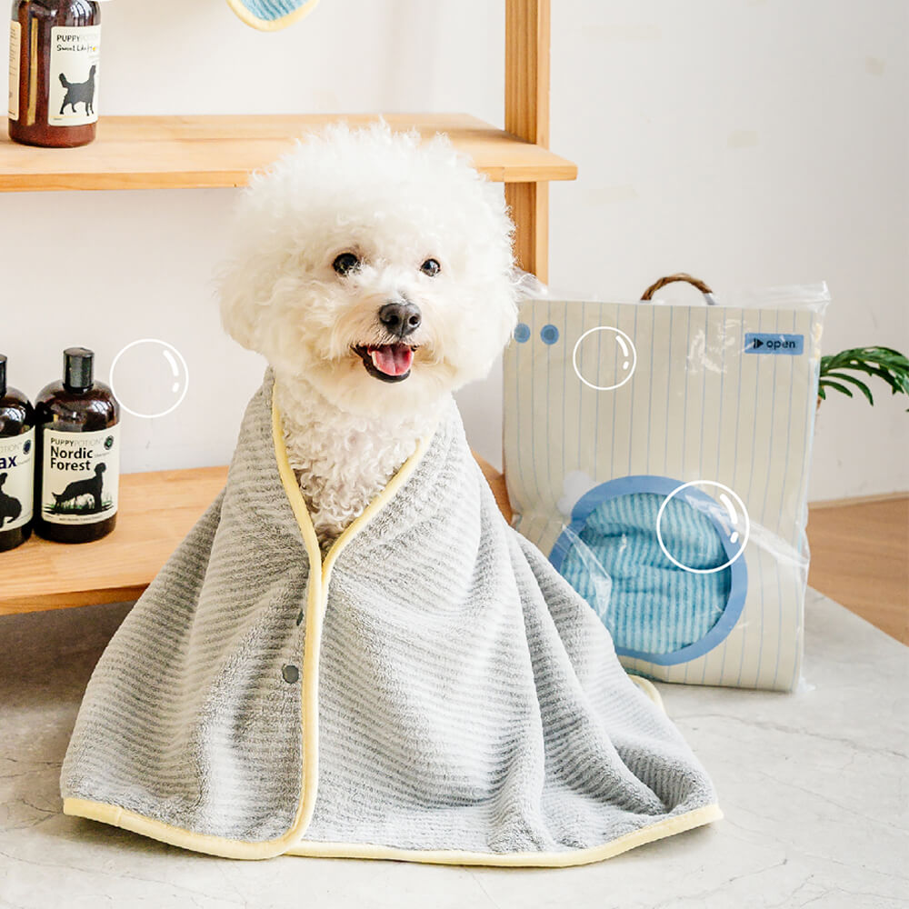 Soft Striped Quick-Dry Absorbent Dog Bathrobe Towel