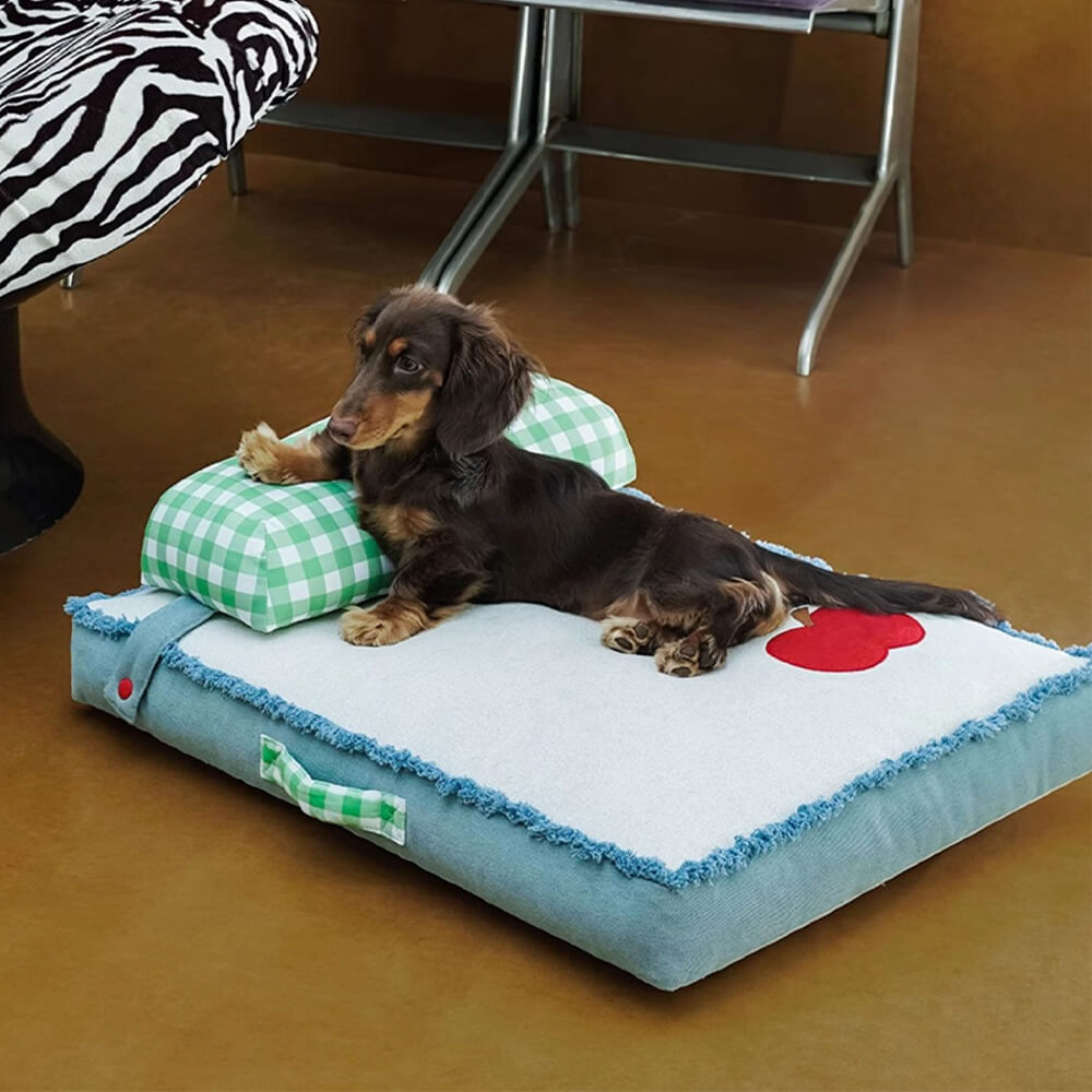 Tapis spacieux et durable en denim pour chien et chat avec oreiller amovible