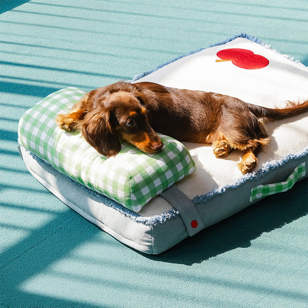 Tapis spacieux et durable en denim pour chien et chat avec oreiller amovible