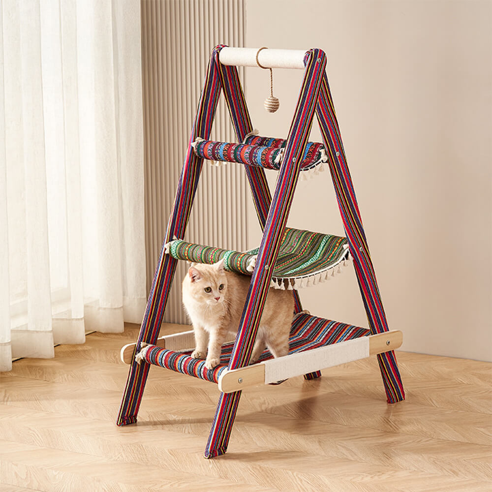 Sturdy Tripod Wooden Sisal 2-in-1 Cat Hammock Cat Tree