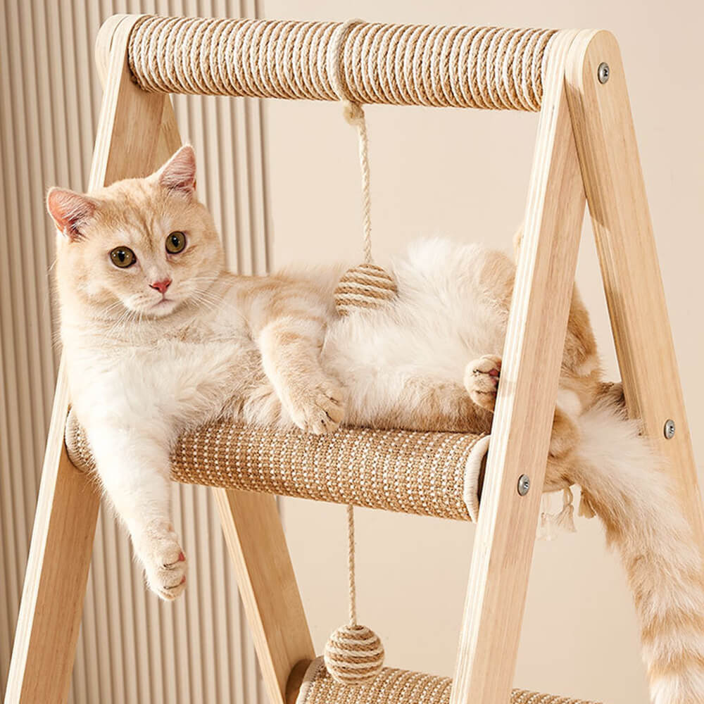 Sturdy Tripod Wooden Sisal 2-in-1 Cat Hammock Cat Tree