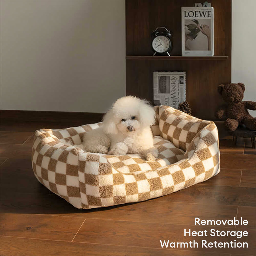 Stylish Checkerboard Warmth Removable Washable  Dog Sofa Bed