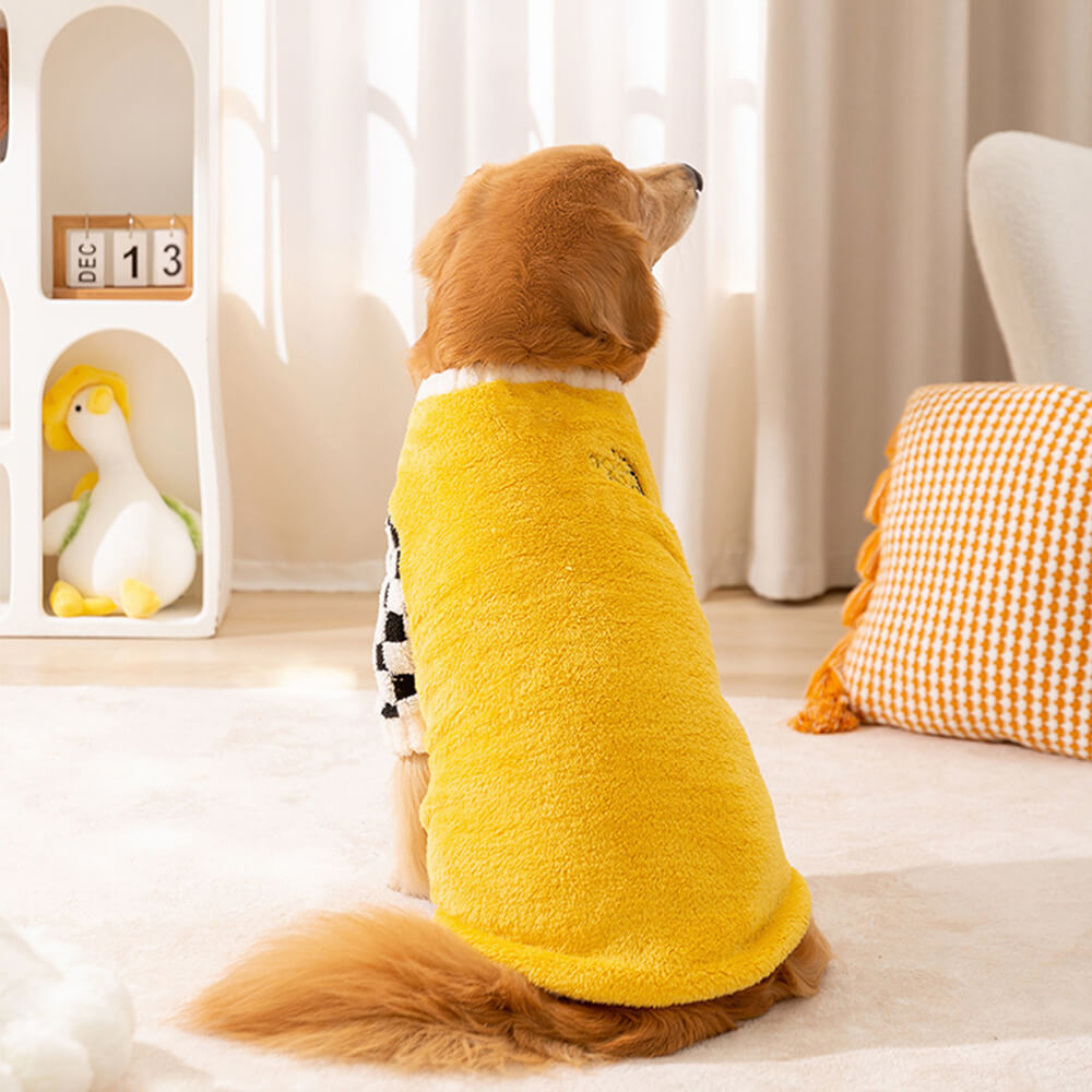 Stylish Chessboard Warm Plush Dog Jacket Coat