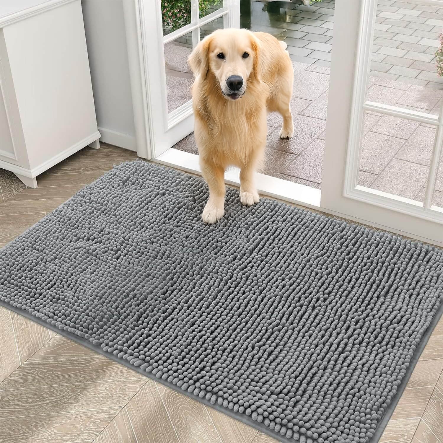 Ultra-Absorbent Non-Slip Chenille Front Door Mat for Muddy Dog Paws