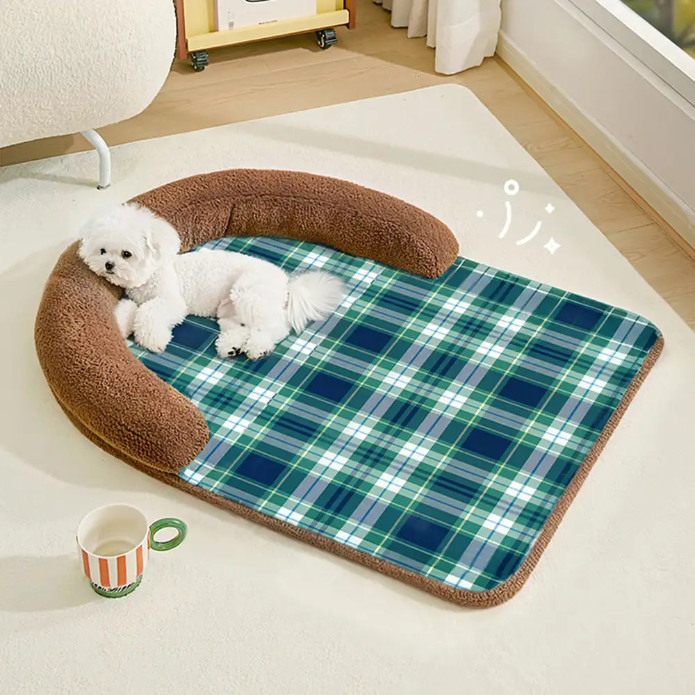 Vintage Plaid Spine Protection Large Dog Bed Pillow Dog Bed