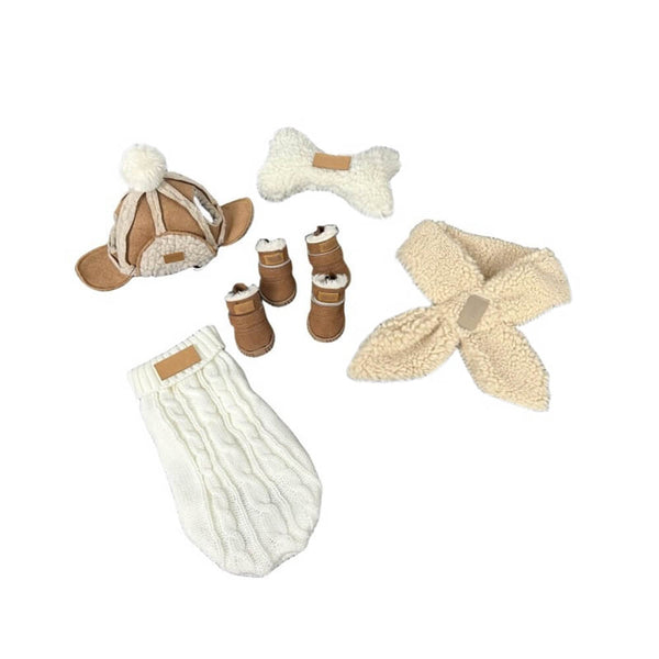 Botas de bufanda de suéter de sombrero de perro y gato cálidos juguete set de cinco piezas