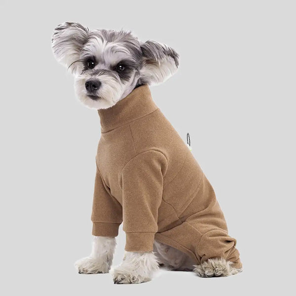 Warm Soft Fleece High-Neck Four-Legged Dog Jumpsuit with Adjustable Waist