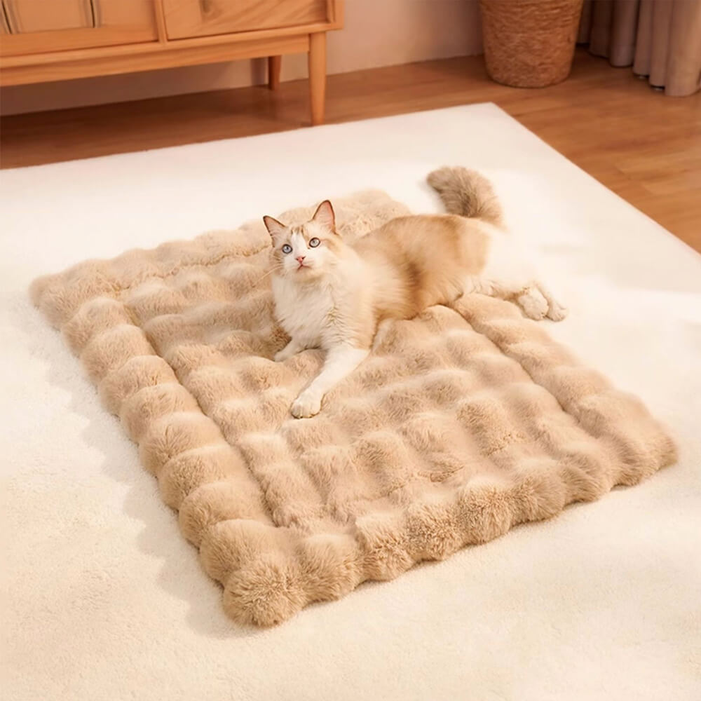 Tapis pour chien et chat en fausse fourrure de lapin ultra doux à motif ondulé avec oreiller pour animaux de compagnie