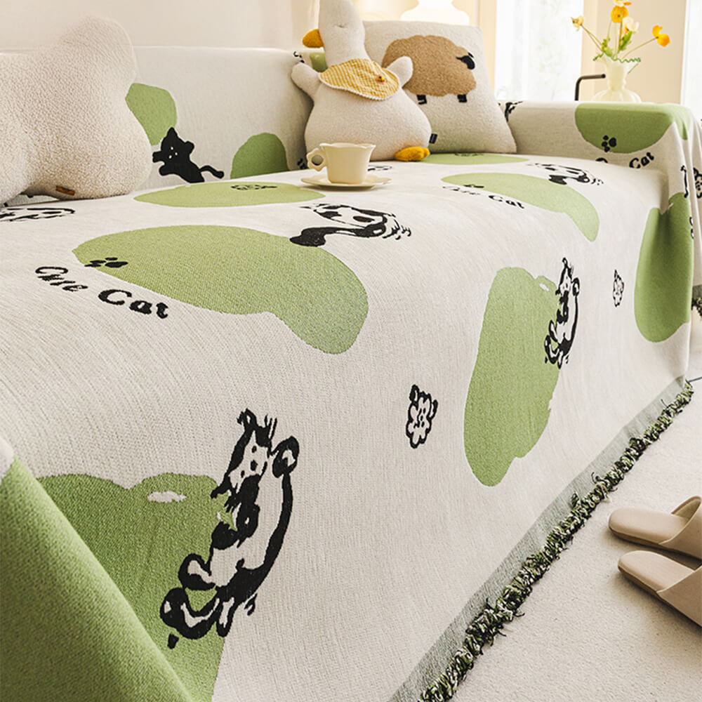 Whimsical Cat Decor Chenille Scratch-Resistant Sofa Throw Couch Cover