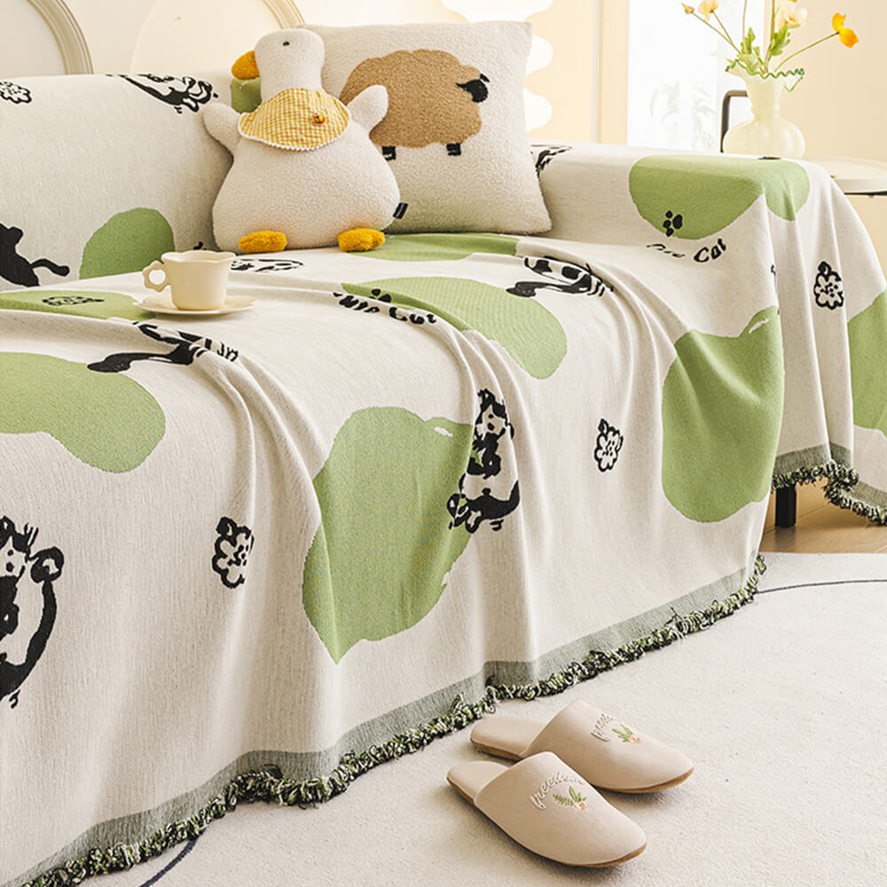 Whimsical Cat Decor Chenille Scratch-Resistant Sofa Throw Couch Cover