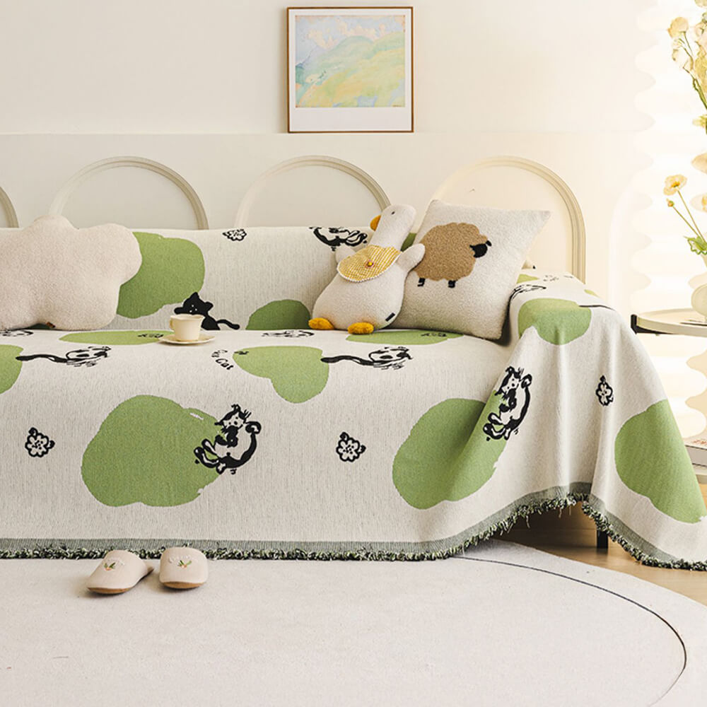 Whimsical Cat Decor Chenille Scratch-Resistant Sofa Throw Couch Cover