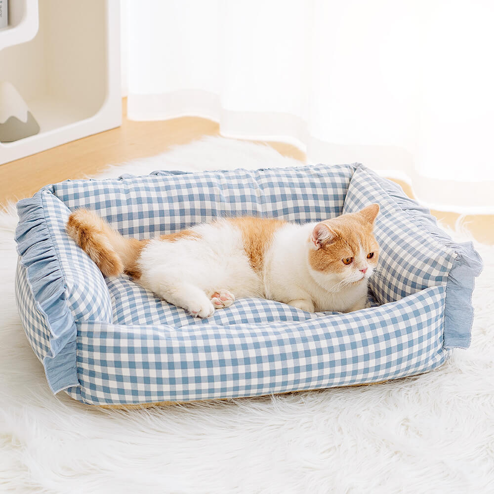 Cama cálida desmontable para perros y gatos con volantes a la moda