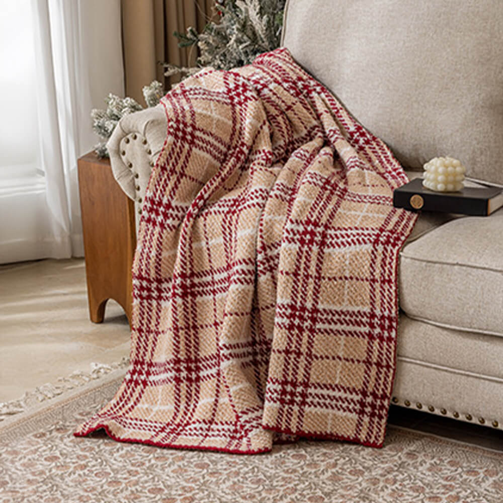 Luxury French Cozy Plush Checkered Sofa Throw Blanket