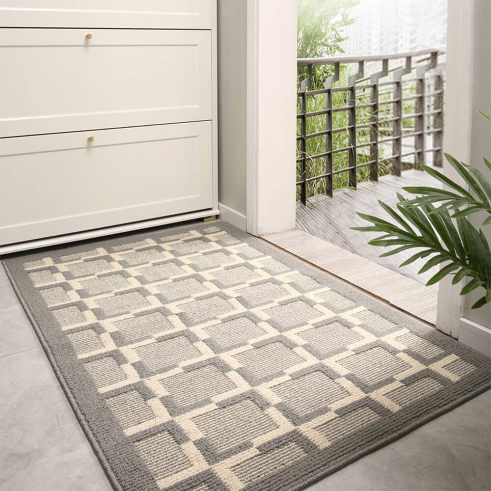 Modern Checkered Anti-Stain Non-Slip Front Door Mat for Muddy Dog Paws