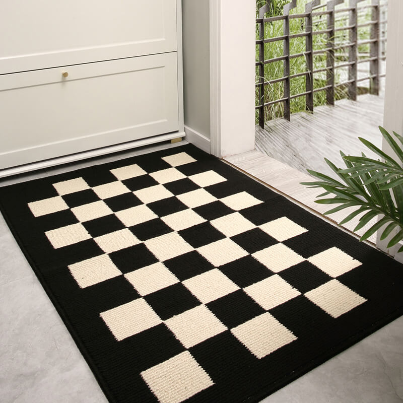 Modern Checkered Anti-Stain Non-Slip Front Door Mat for Muddy Dog Paws