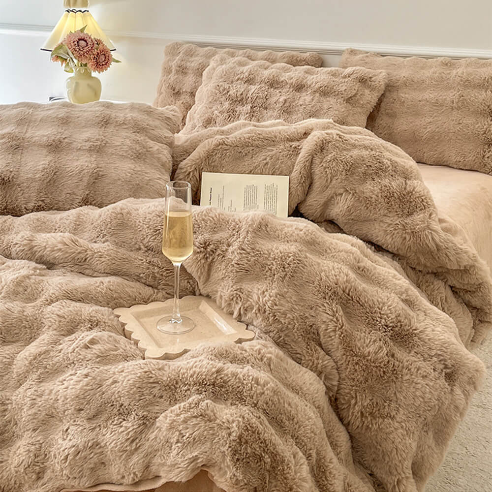 Puffy Comfort Thickened Faux Rabbit Fur Bed Sheet Set