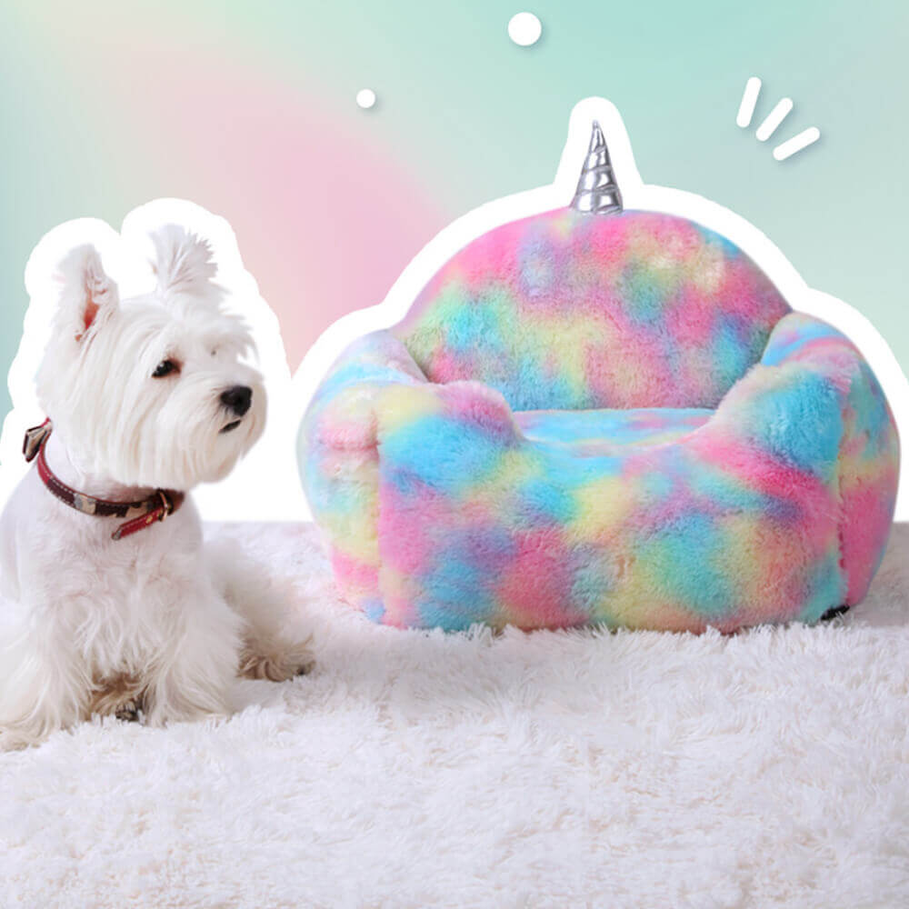 Rainbow Unicorn Plush Washable Warming Dog & Cat Bed