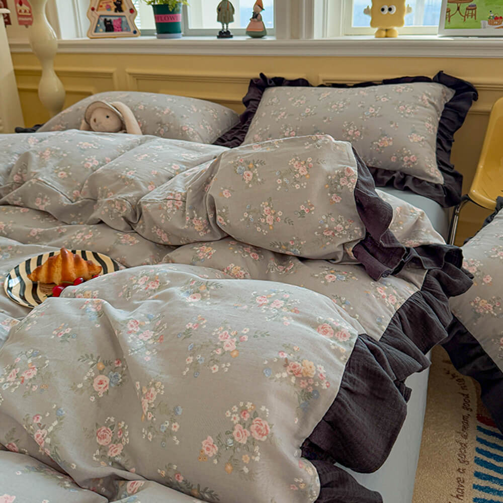 Romantic Colorblock Double Cotton Lace Bed Sheet Set