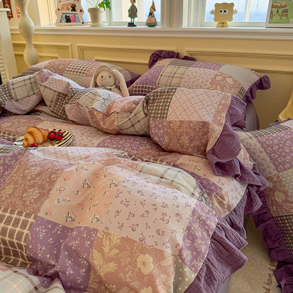 Foglio da letto in pizzo doppio di cotone da bocchetto romantico