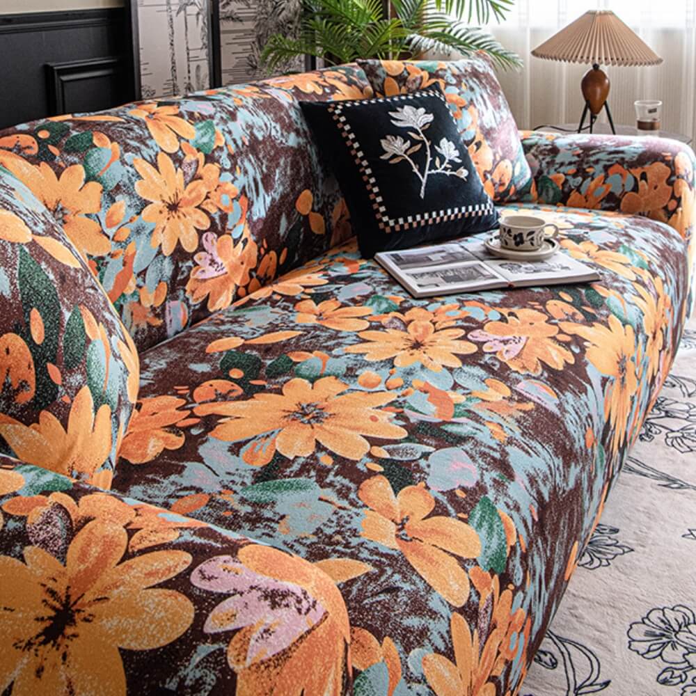 Garden Floral Polar Fleece Sofa Protection Full Cover Stretch Magic Couch Cover