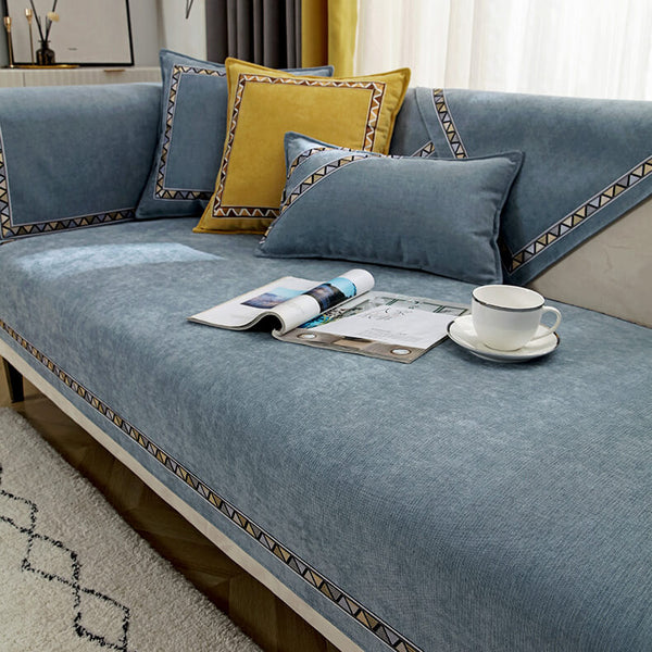 Decoración geométrica sólida <tc>Color</tc> Funda de sofá cómoda y antideslizante de chenilla