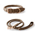 Collar de cuero de cuero falso tejido a mano y correa para caminar para perros