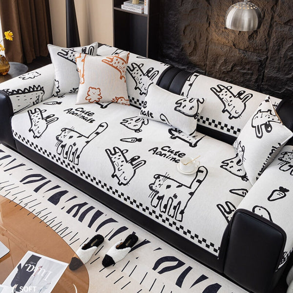 Playful Cat Chenille Fabric Anti-Scratch Divano di divano di protezione