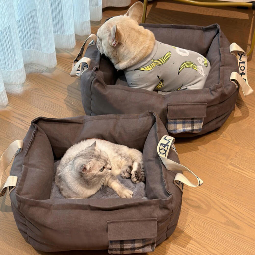 Tragbares Haustierbett mit Griff. Gemütliches und waschbares Hundebett