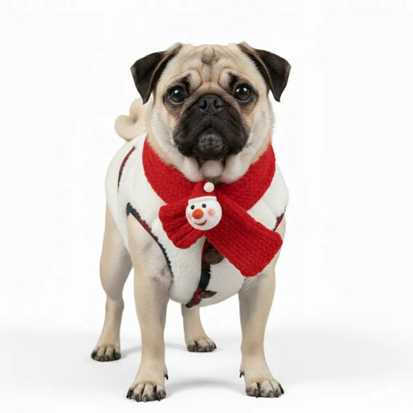 Karierte Winter-Hundejacke mit Schal – festlich und gemütlich für die Feiertage