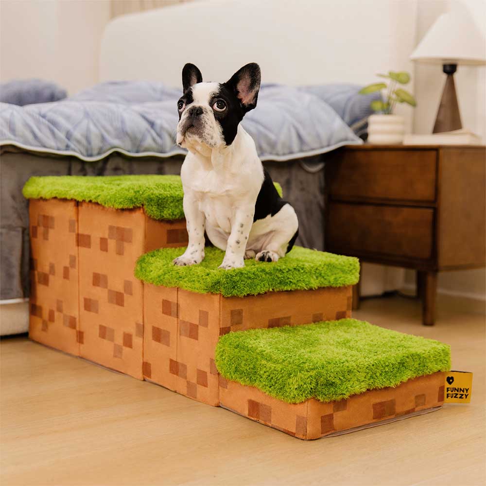 Retro Pixel Handcrafted Foldable Pet Stairs With Storage - Blocky PawGame