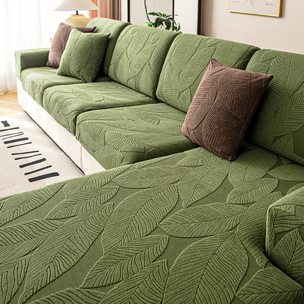 Moderner, wasserfester, kratzfester Stretch-Couchbezug aus Jacquard mit Blattmuster