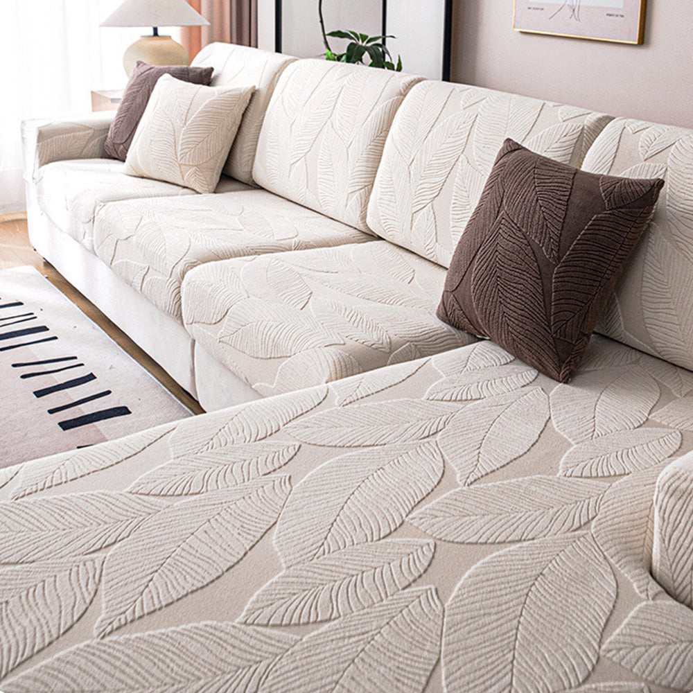 Moderner, wasserfester, kratzfester Stretch-Couchbezug aus Jacquard mit Blattmuster