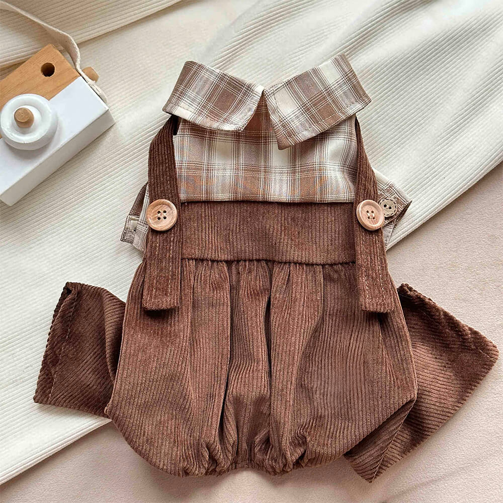 Trendy Vintage Plaid Four Legged Dog Long Sleeve Jumpsuit