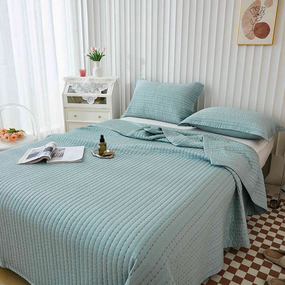 Soft Cross Stitch Solid Cotton Quilted Bedspread Set