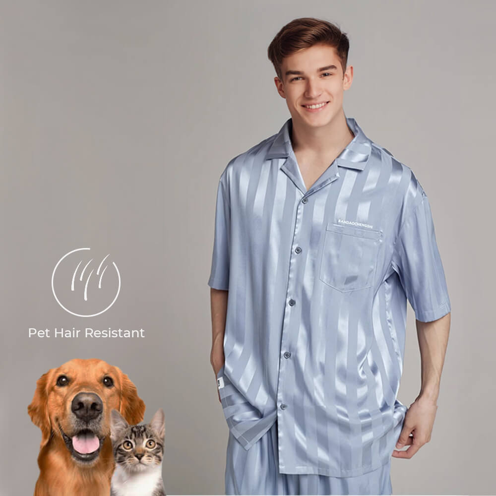 Silky Cooling Textured Couple Short Sleeve Pajama Sets - Pet Hair Resistant