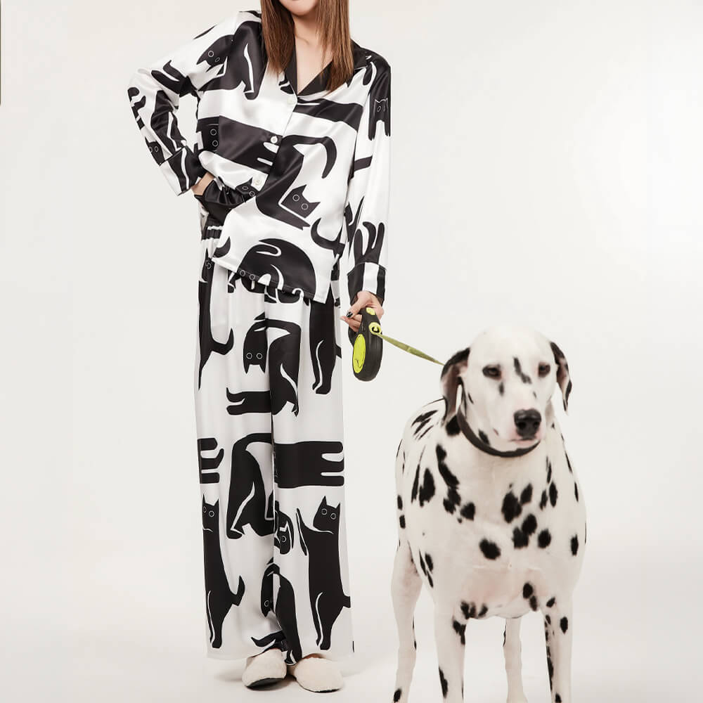 Conjunto de pijama de camisón de mujer resistente al pelo de mascota acogedor, agradable para la piel y estampado elegante