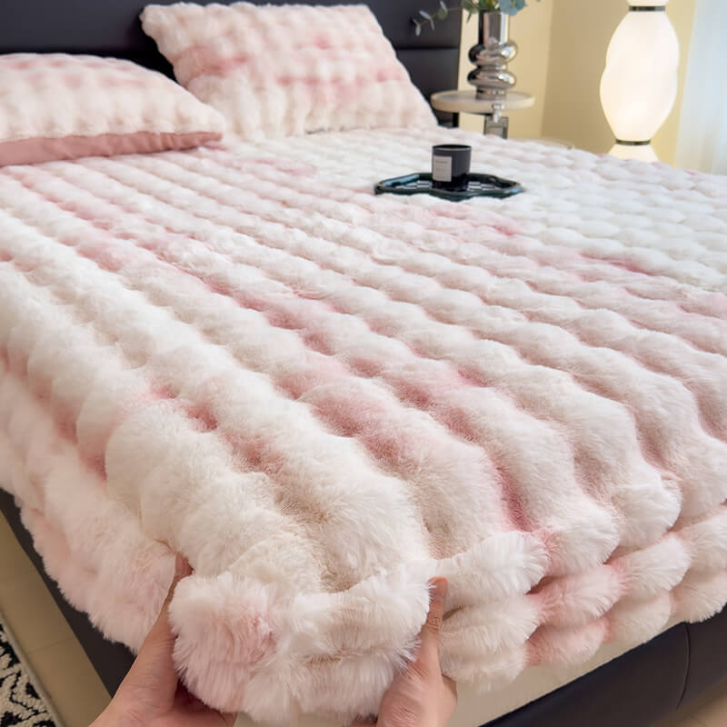 Drap-housse protège-matelas en peluche imitation lapin super doux