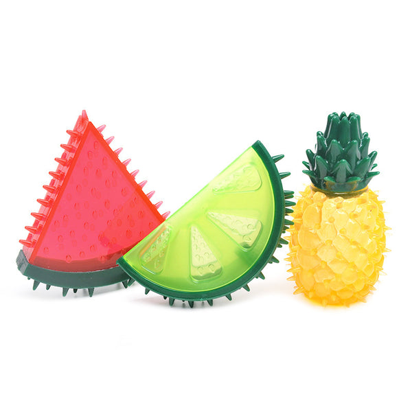 Toy de perro de fruta congelada llena de agua de goma de goma