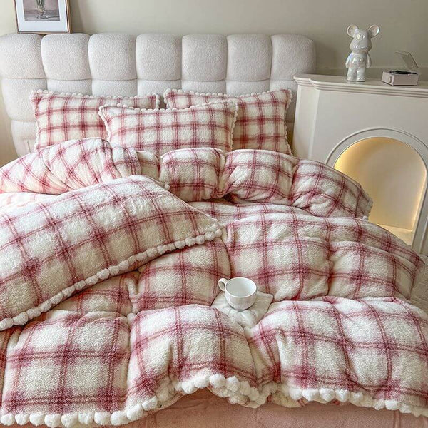 Juego de cama de lana suave y suave a cuadros modernos