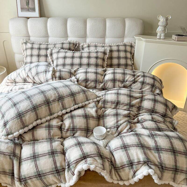 Juego de cama de lana suave y suave a cuadros modernos