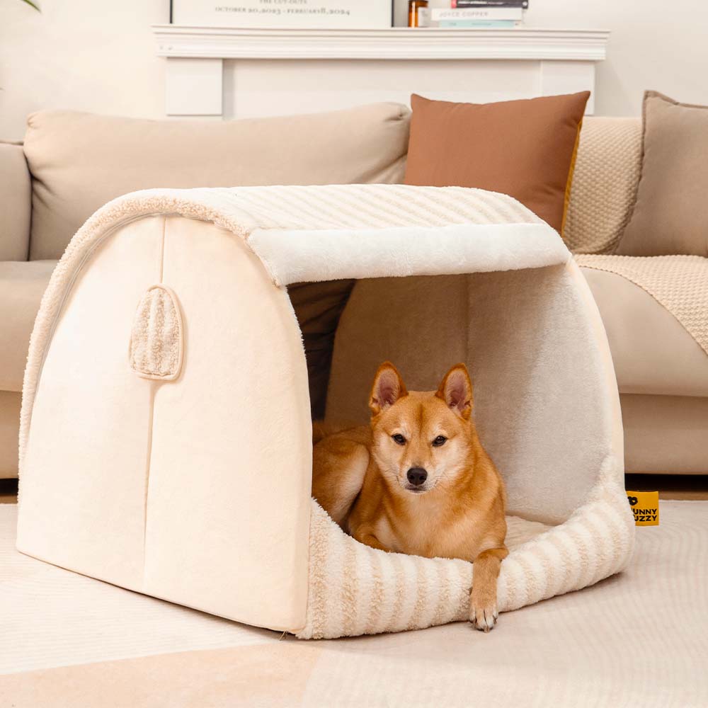 Trendy Striped House Orthopedic Dog Bed - Cozy Hideaway