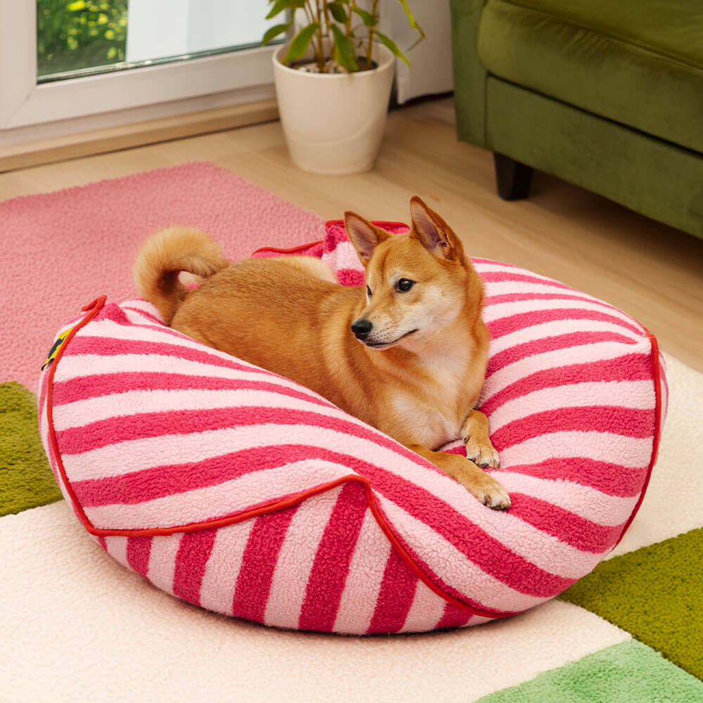 Trendy Striped Pattern Polygonal  Calming Bean Bag Dog Bed