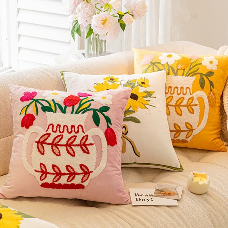 Tulip Sunflower Bouquet Home Decor Sofa Pillow