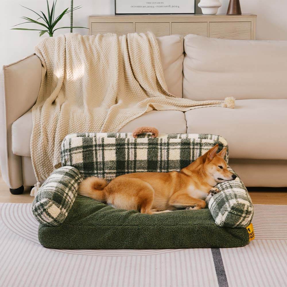 Waschbares, gemütliches, unterstützendes und beruhigendes Sofabett für Hunde und Katzen im Vintage-Stil