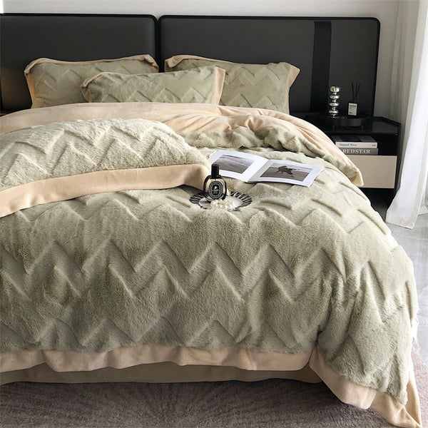 Juego de ropa de cama con terciopelo engrosado de doble cara tibia