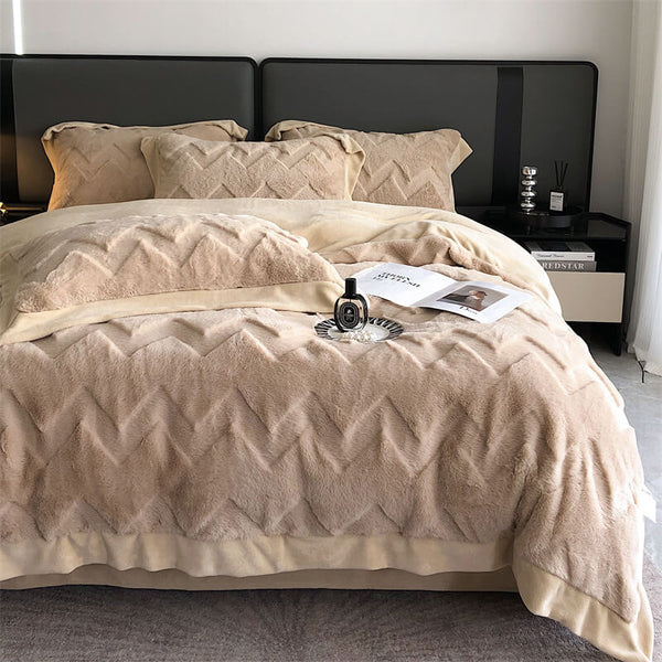 Juego de ropa de cama con terciopelo engrosado de doble cara tibia