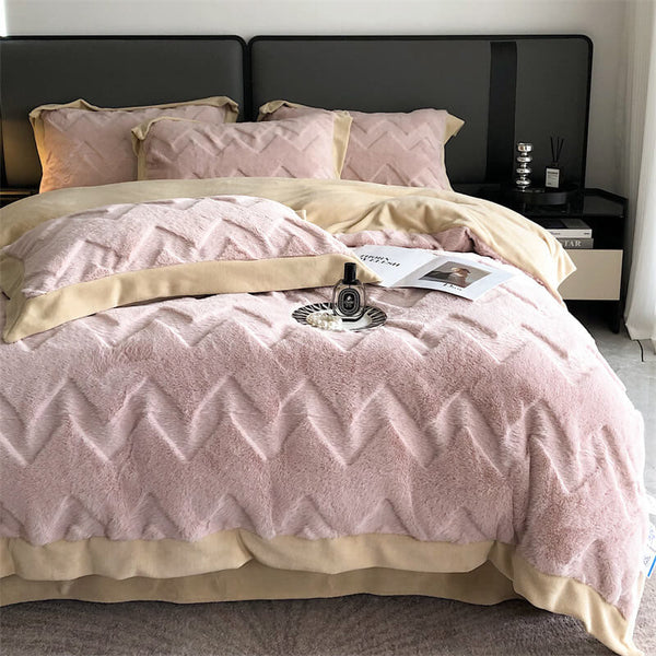 Juego de ropa de cama con terciopelo engrosado de doble cara tibia